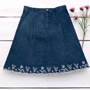 NORTHERN REFLECTIONS (14) Vintage Denim Flare Skirt Embroidered Scalloped - 14
